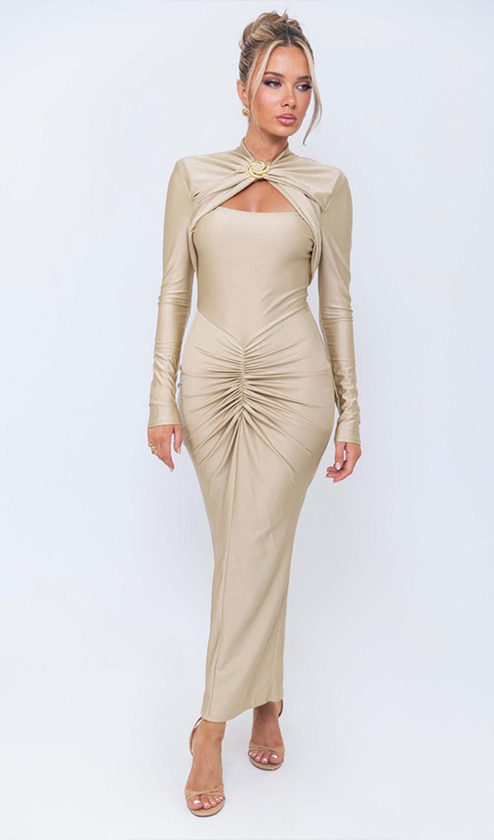 Düz Kesimli Fırfırlı Midi Elbise