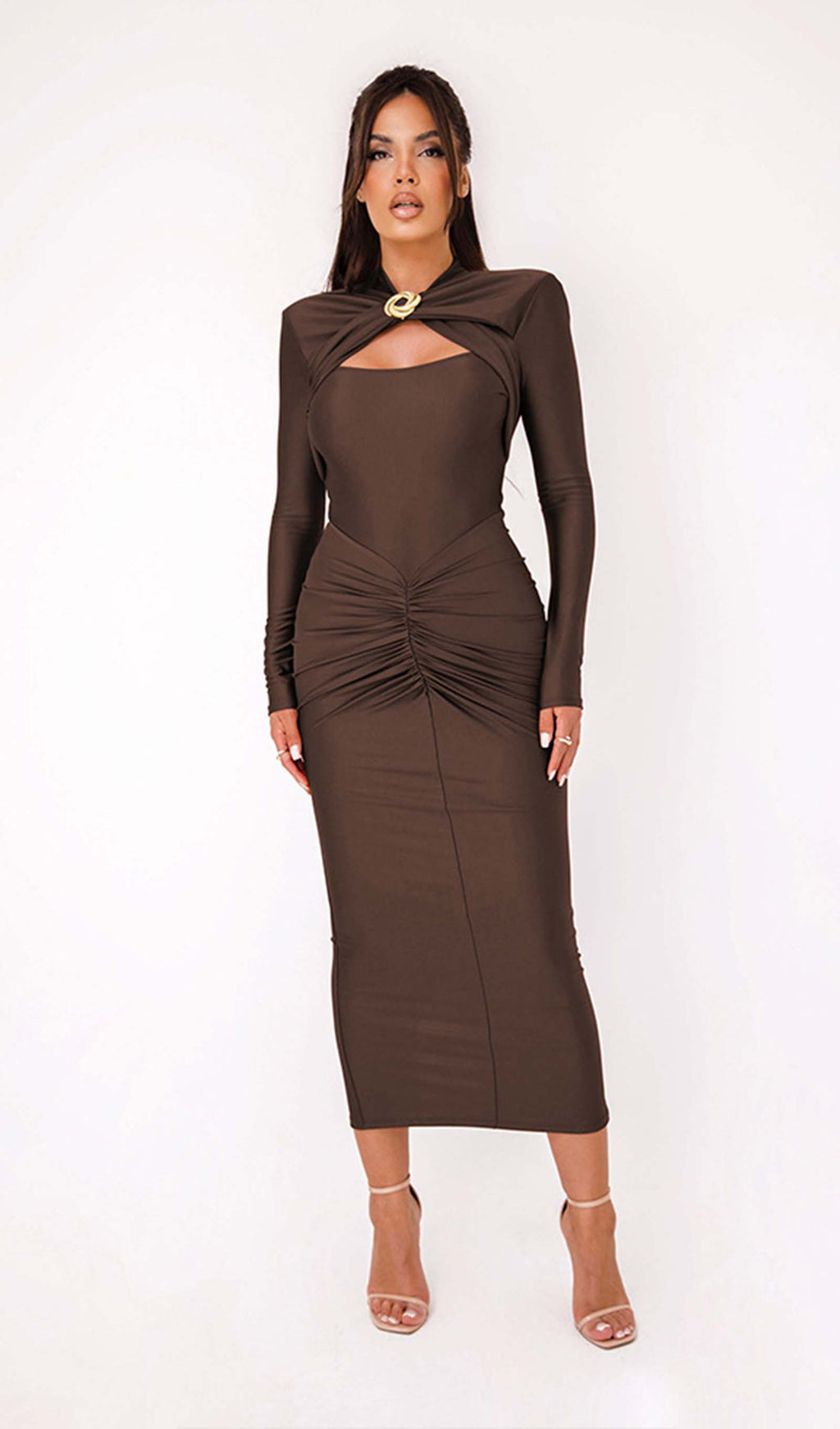 Düz Kesimli Fırfırlı Midi Elbise