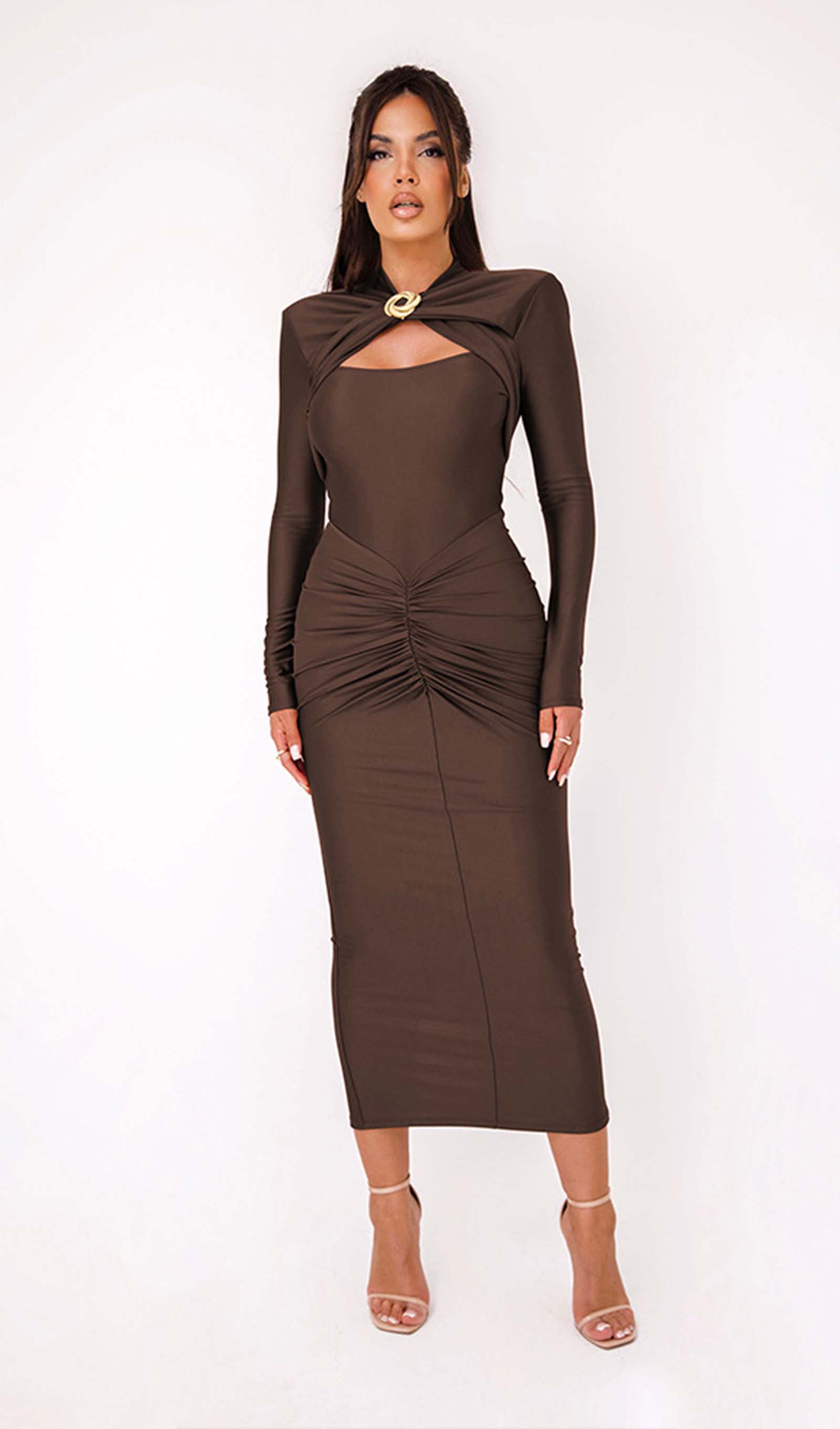 Düz Kesimli Fırfırlı Midi Elbise