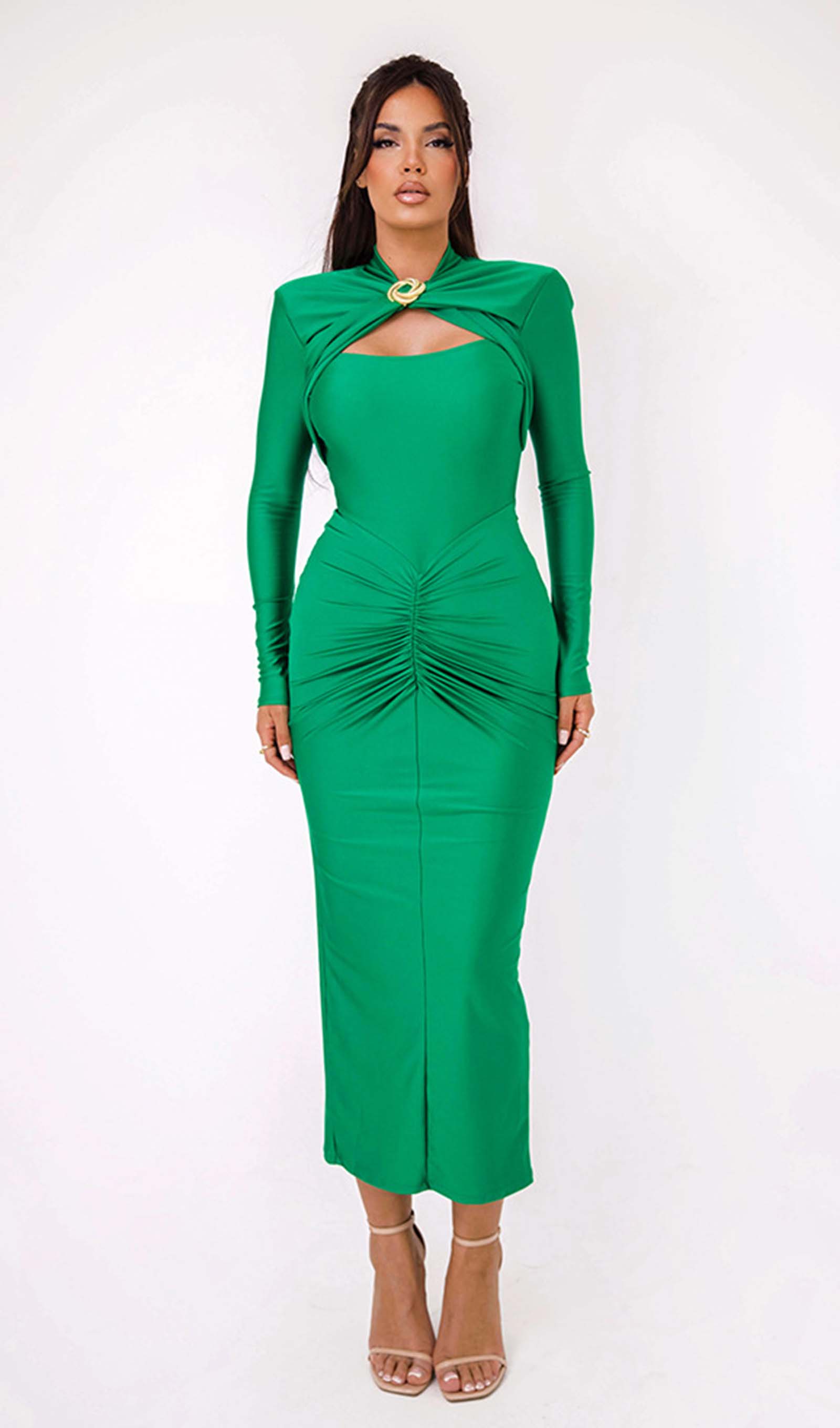 Düz Kesimli Fırfırlı Midi Elbise