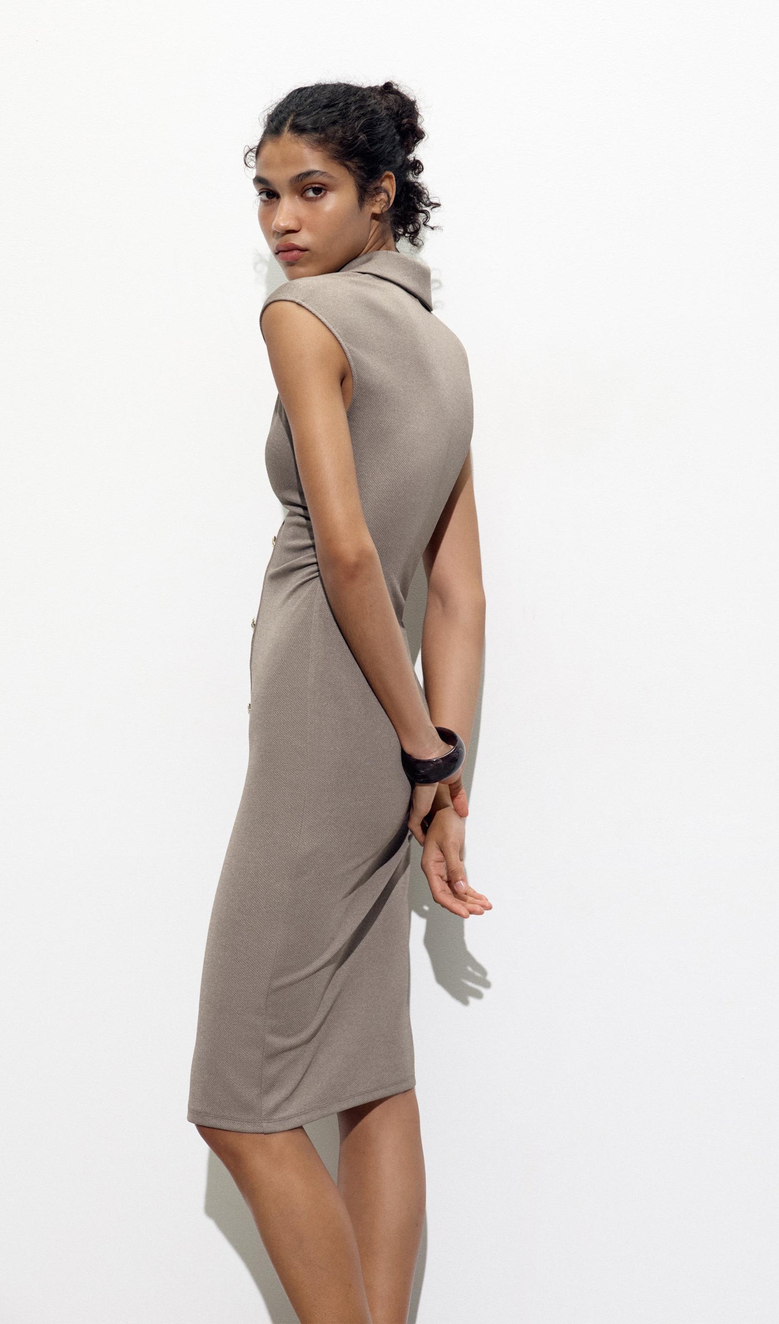 Düz Pike Gömlek Midi Elbise