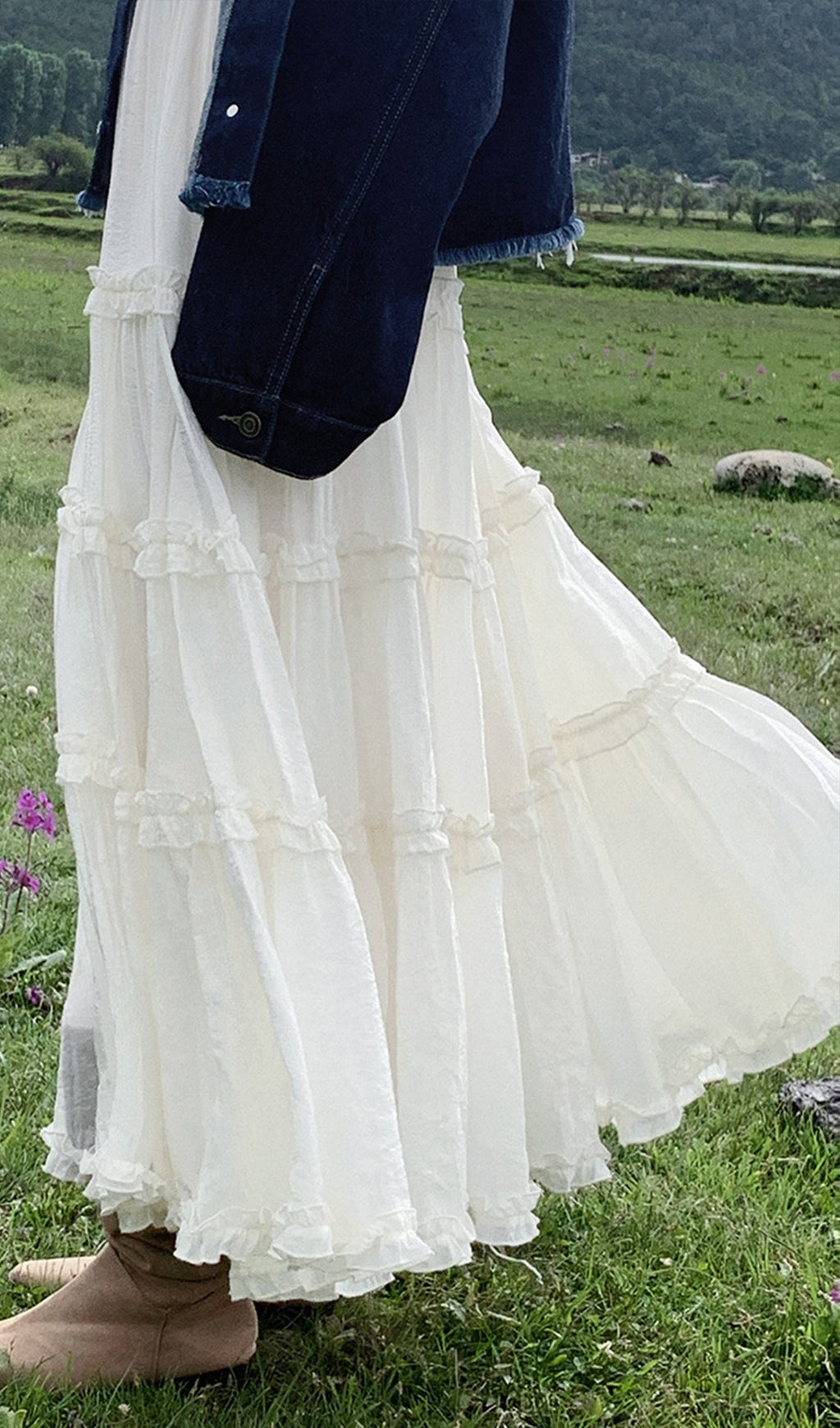 Düz Fırfırlı Uzun Etek