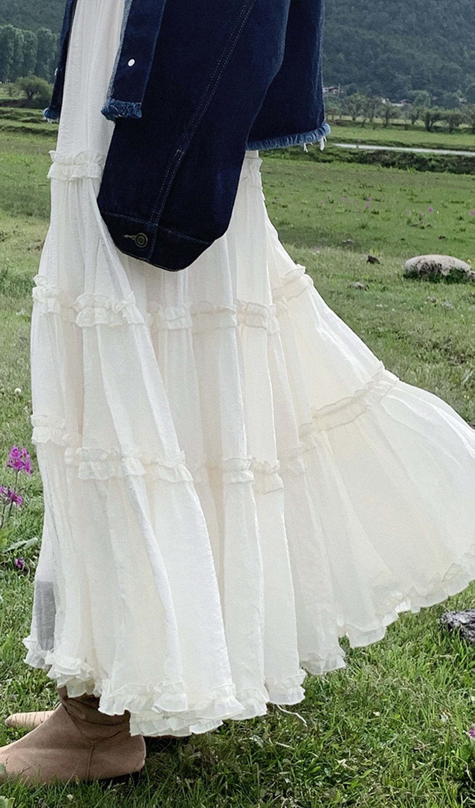 Düz Fırfırlı Uzun Etek