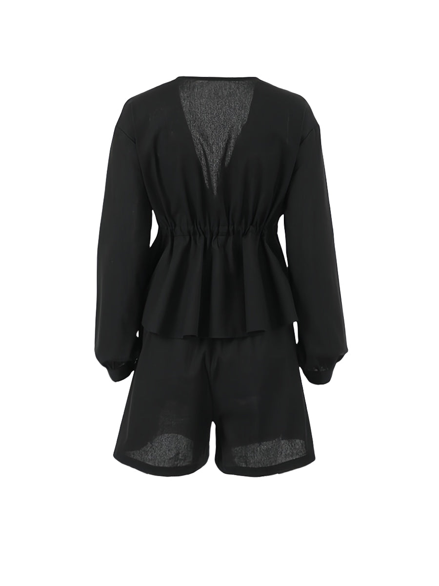 Siyah Bağlamalı Şort Takımı