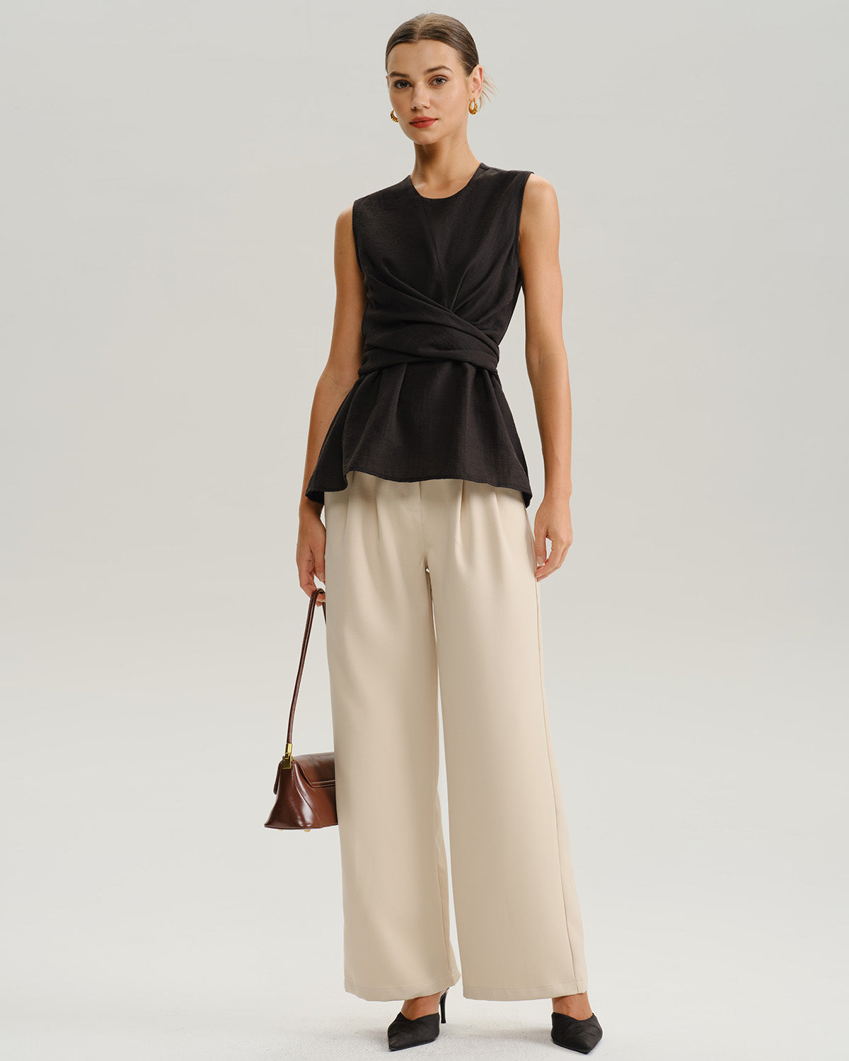 Siyah Yuvarlak Yaka Sargı Tank Top