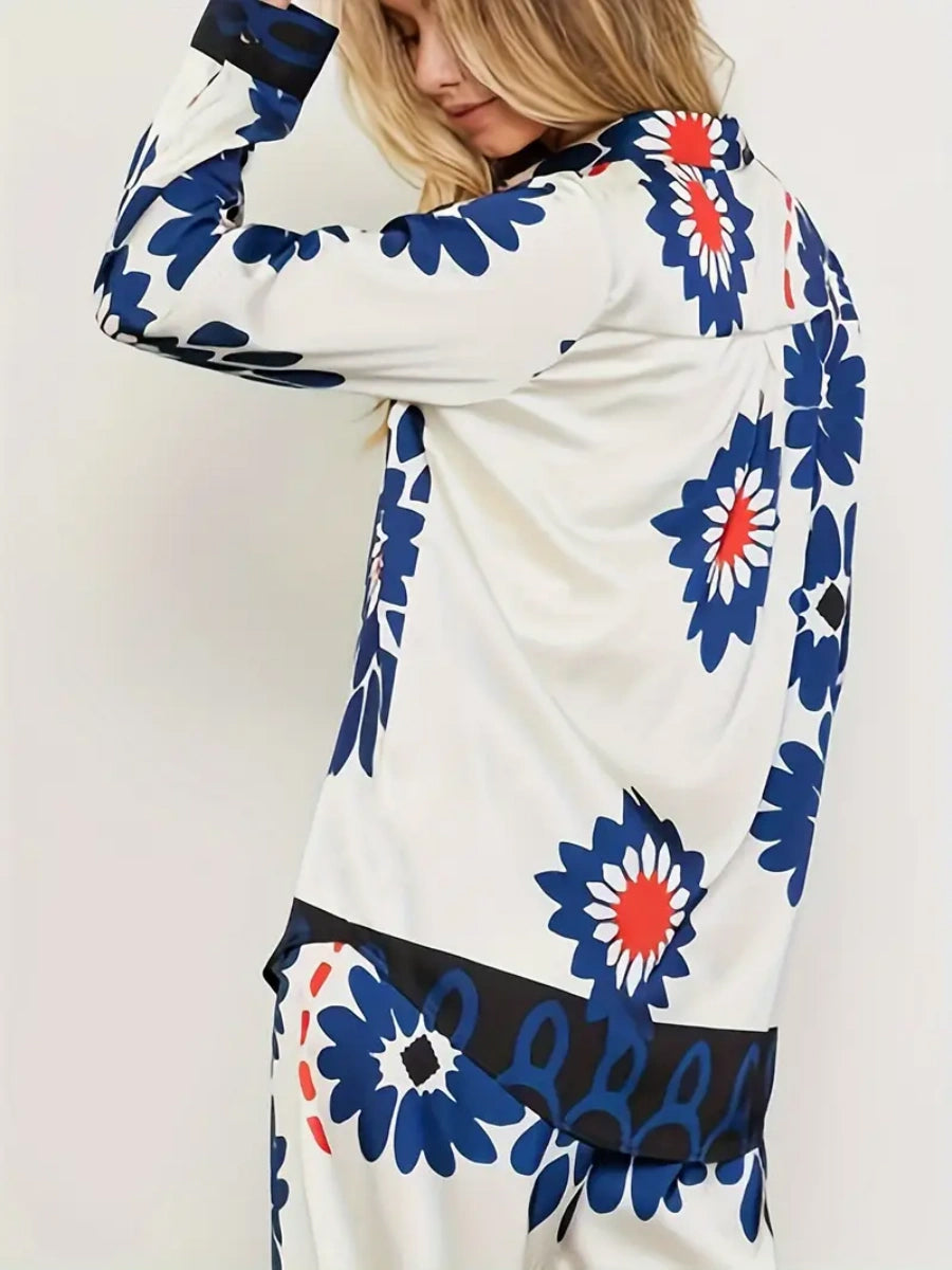 Çiçek Desenli Pantolon Gömlek Takımı