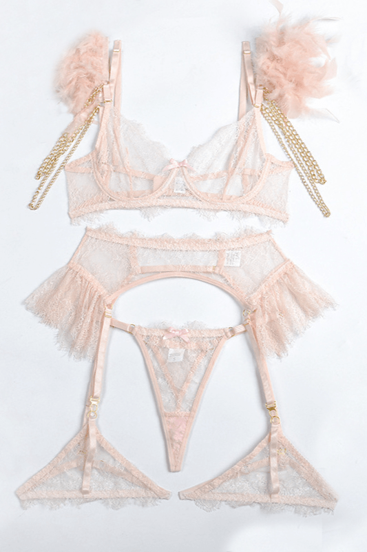 PRIVATE PINK Dantel Dört Parça İç Giyim - Pembe