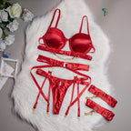 4 Parça Lingerie Takımı + Bacak Halkaları / INTIME - Kırmızı