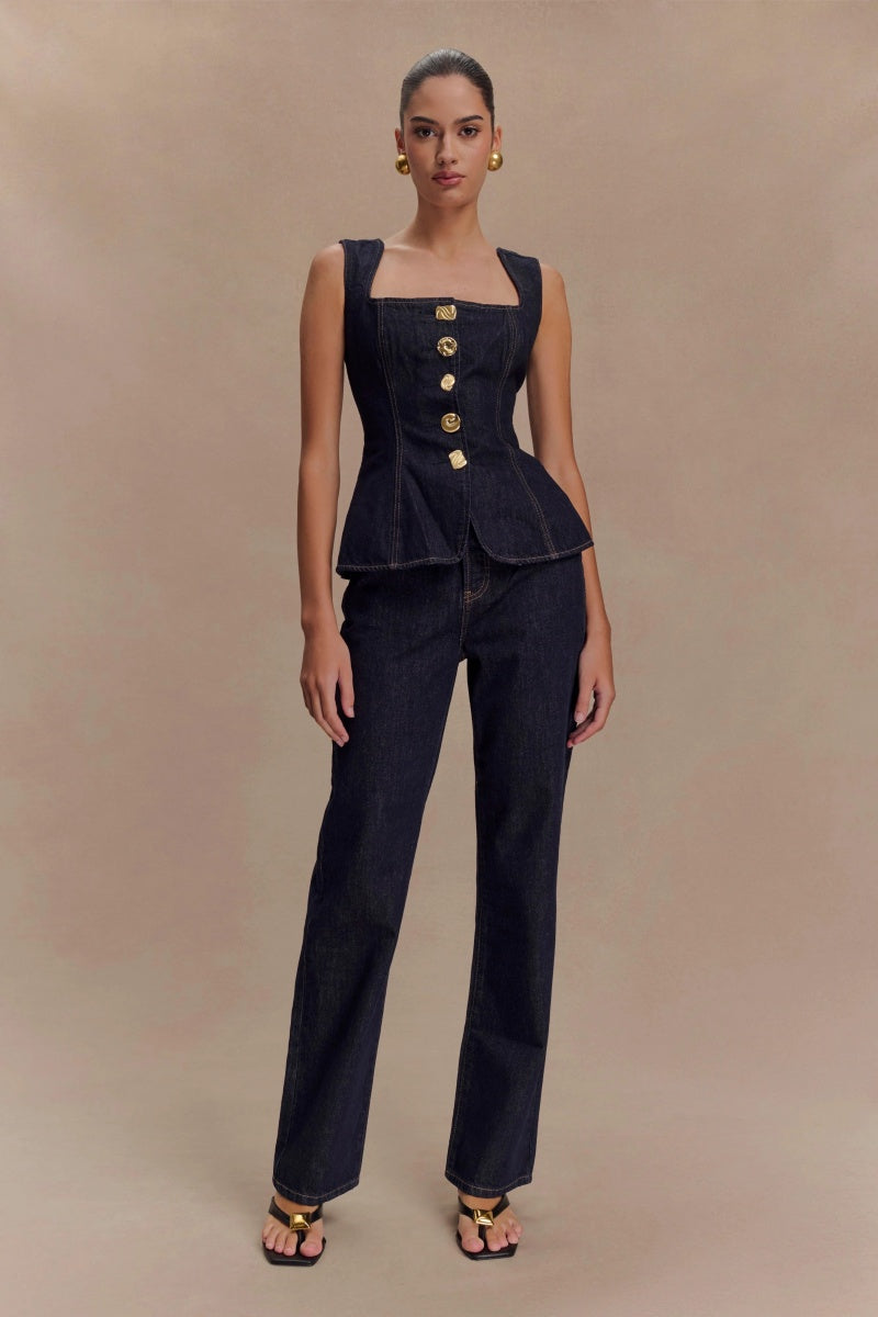 Düğmeli Denim Takım