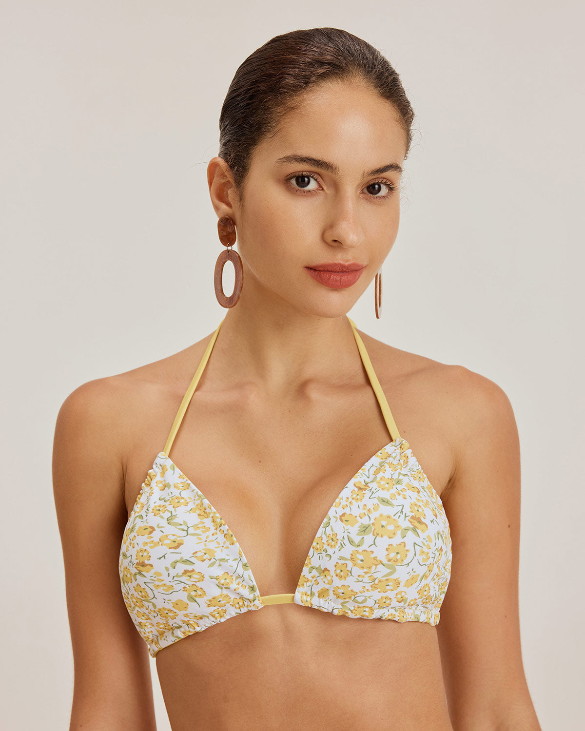 Sarı Çiçekli Üçgen Bikini Takımı