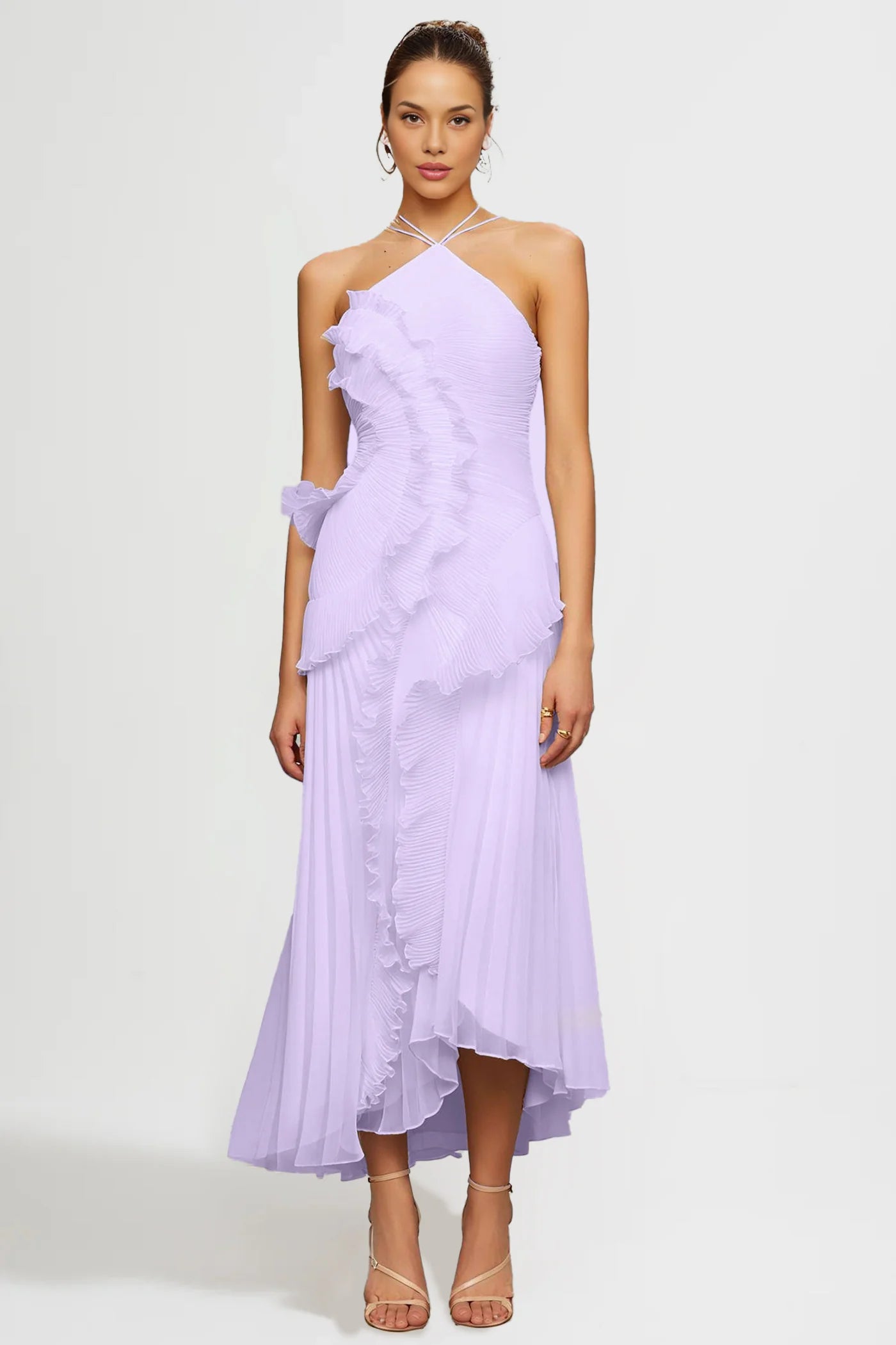 Fırfır Detaylı Halter Midi Elbise