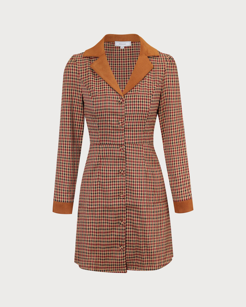 Kahverengi Ekose Ekose Süet Mini Elbise