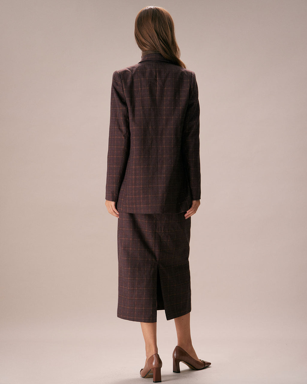 Kahve Yaka Kruvaze Ekose Blazer