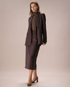 Kahve Yaka Kruvaze Ekose Blazer