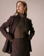 Kahve Yaka Kruvaze Ekose Blazer