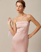 Pembe Bodycon Saten Cami Midi Elbise