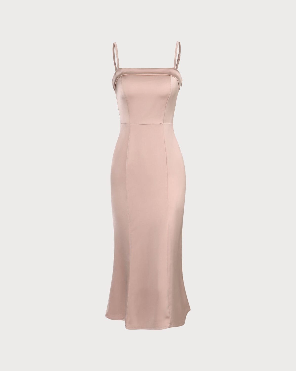 Pembe Bodycon Saten Cami Midi Elbise