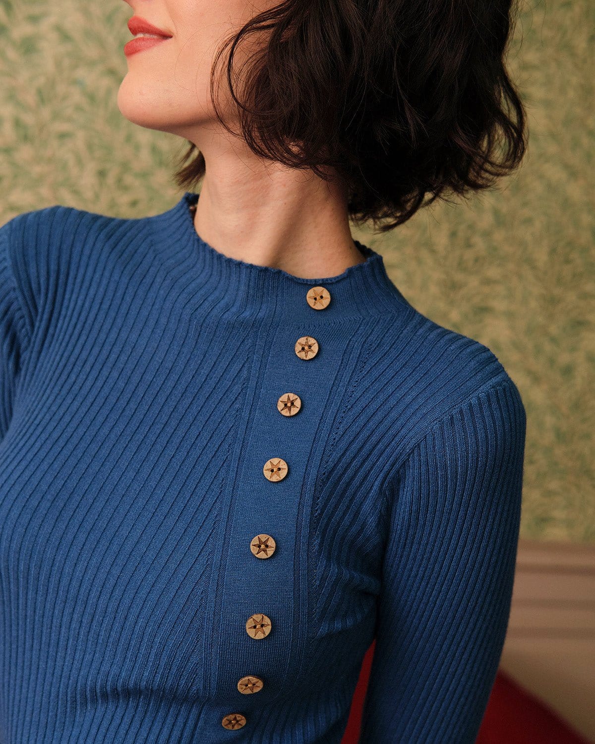 Düz Mock Neck Ribbed Örgü Üst