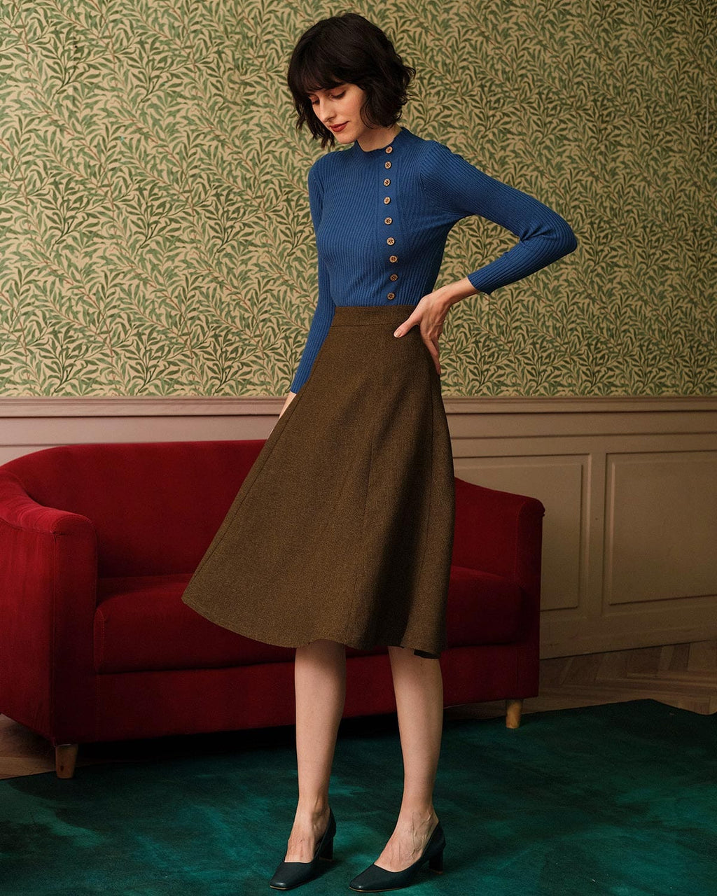 Düz Mock Neck Ribbed Örgü Üst