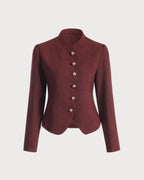 Bordo Retro Tek Sıra Düğmeli Tüvit Ceket