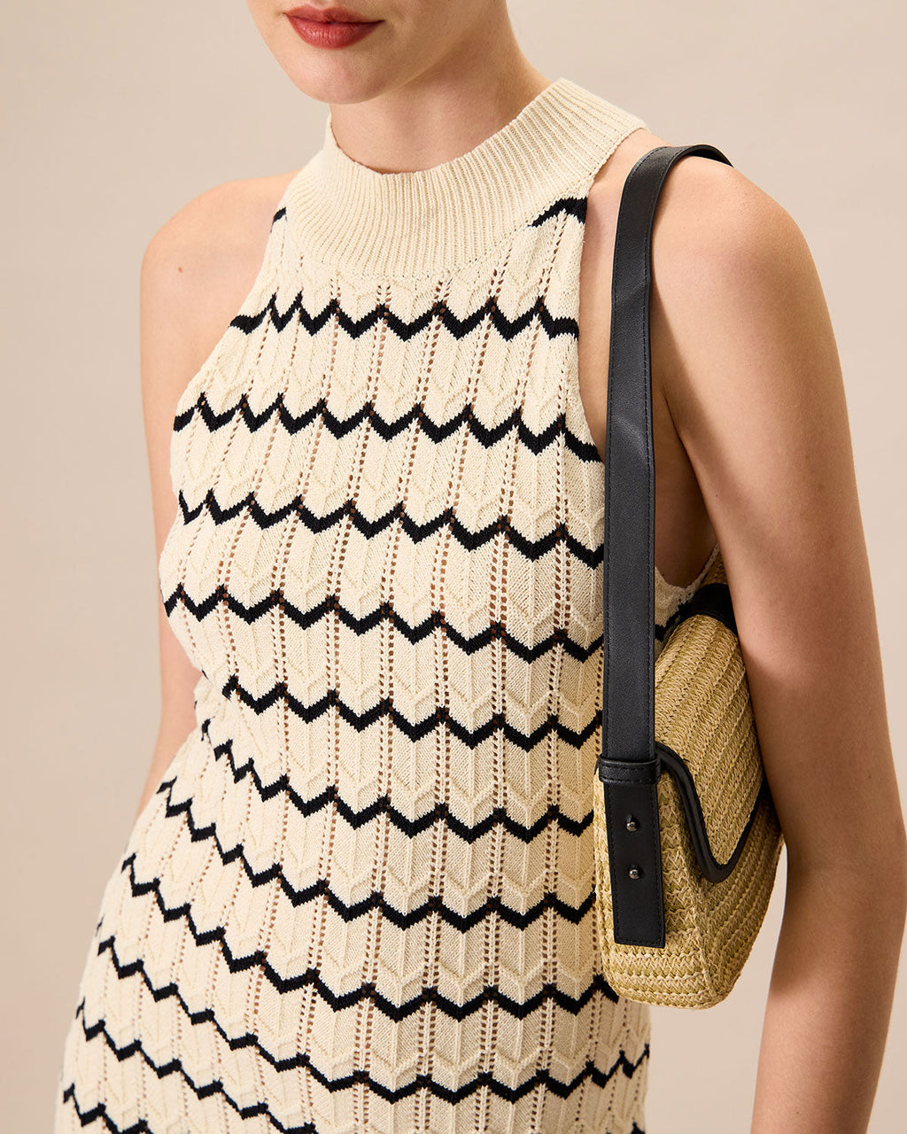 Kadın Balıkçı Yaka Kontrast Örme Mini Elbise