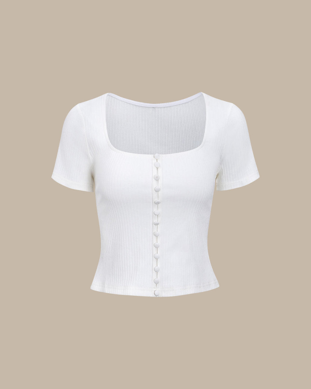 Beyaz Kare Yaka Fitilli Triko Tişört