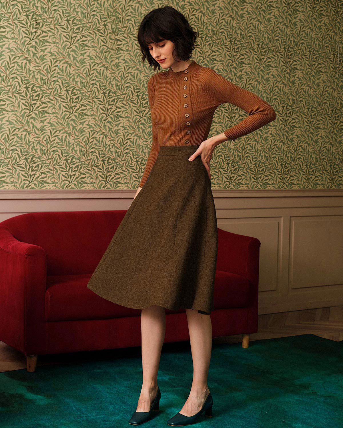 Karamel Renkli Yakalı Ribana Örgü Kazak