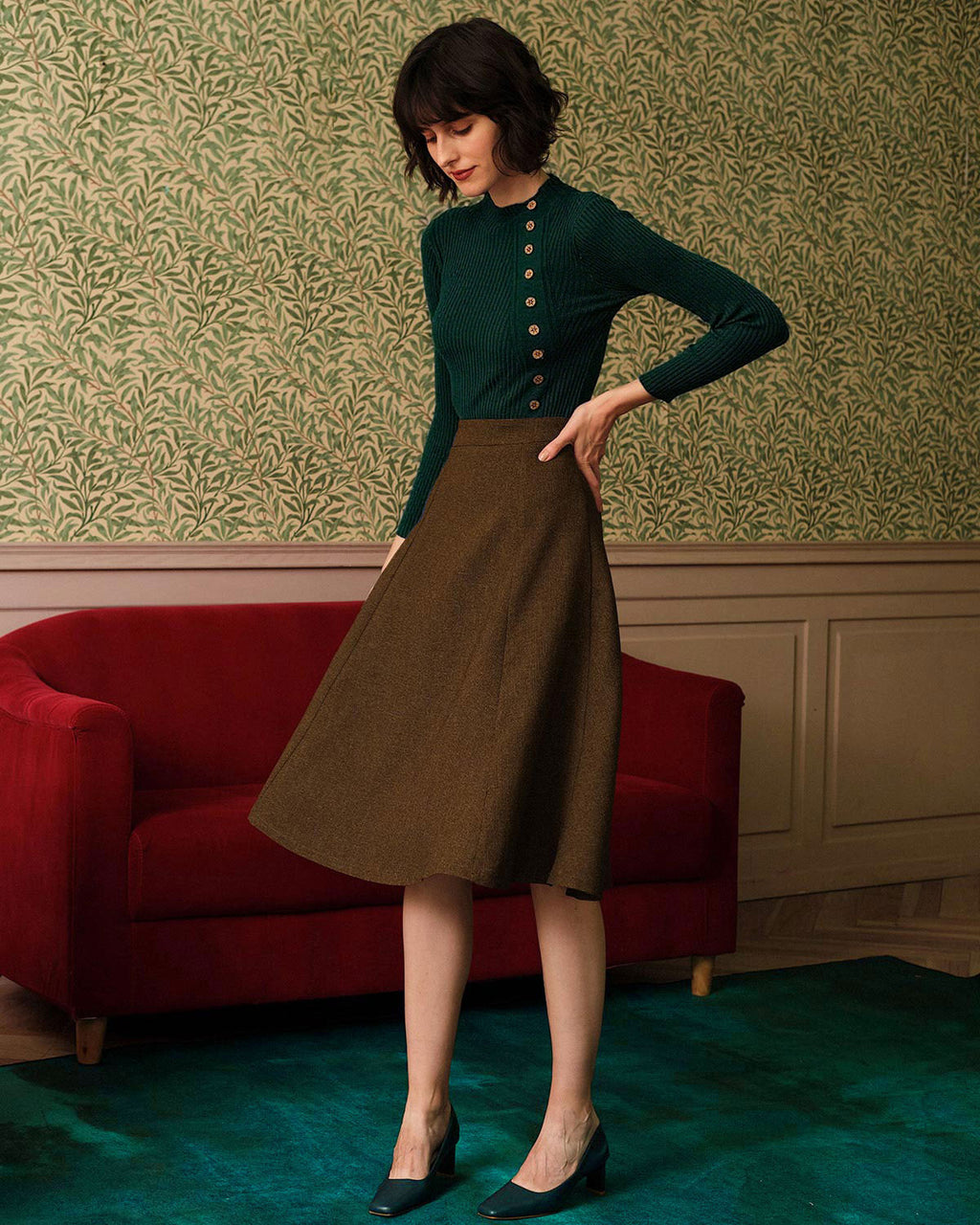 Yeşil Yakalı Ribana Örgü Kazak