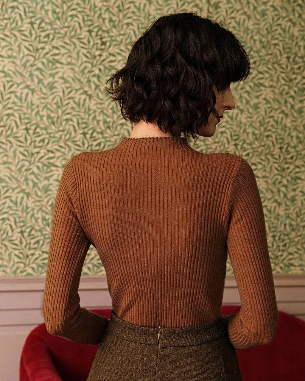 Karamel Renkli Yakalı Ribana Örgü Kazak