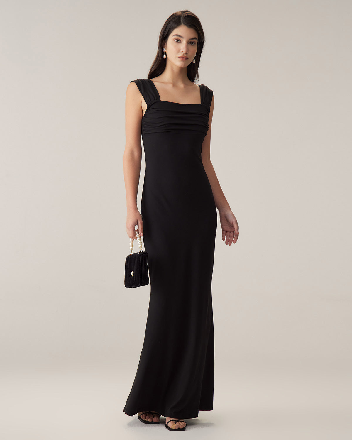 Siyah Dantelli Trompet Slip Maxi Elbise