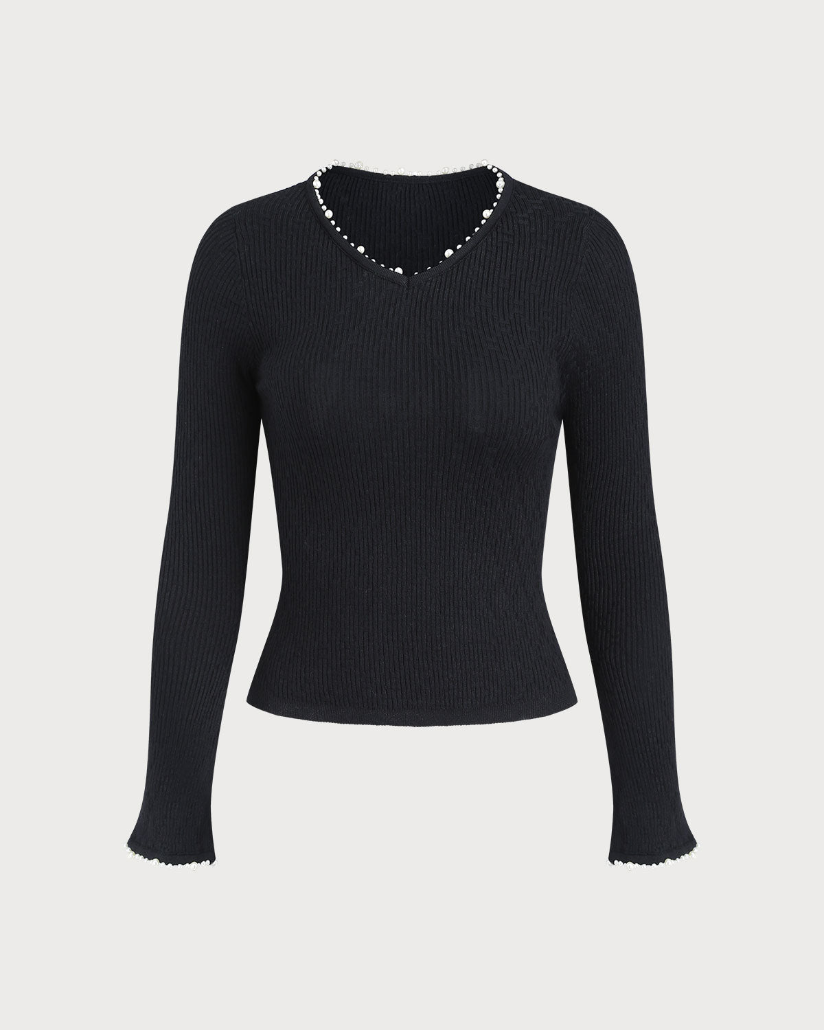 Siyah V Yaka Dar Örme Sweatshirt