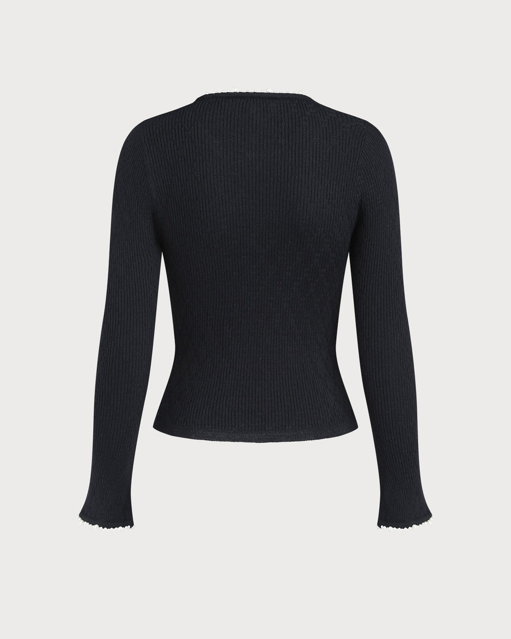 Siyah V Yaka Dar Örme Sweatshirt