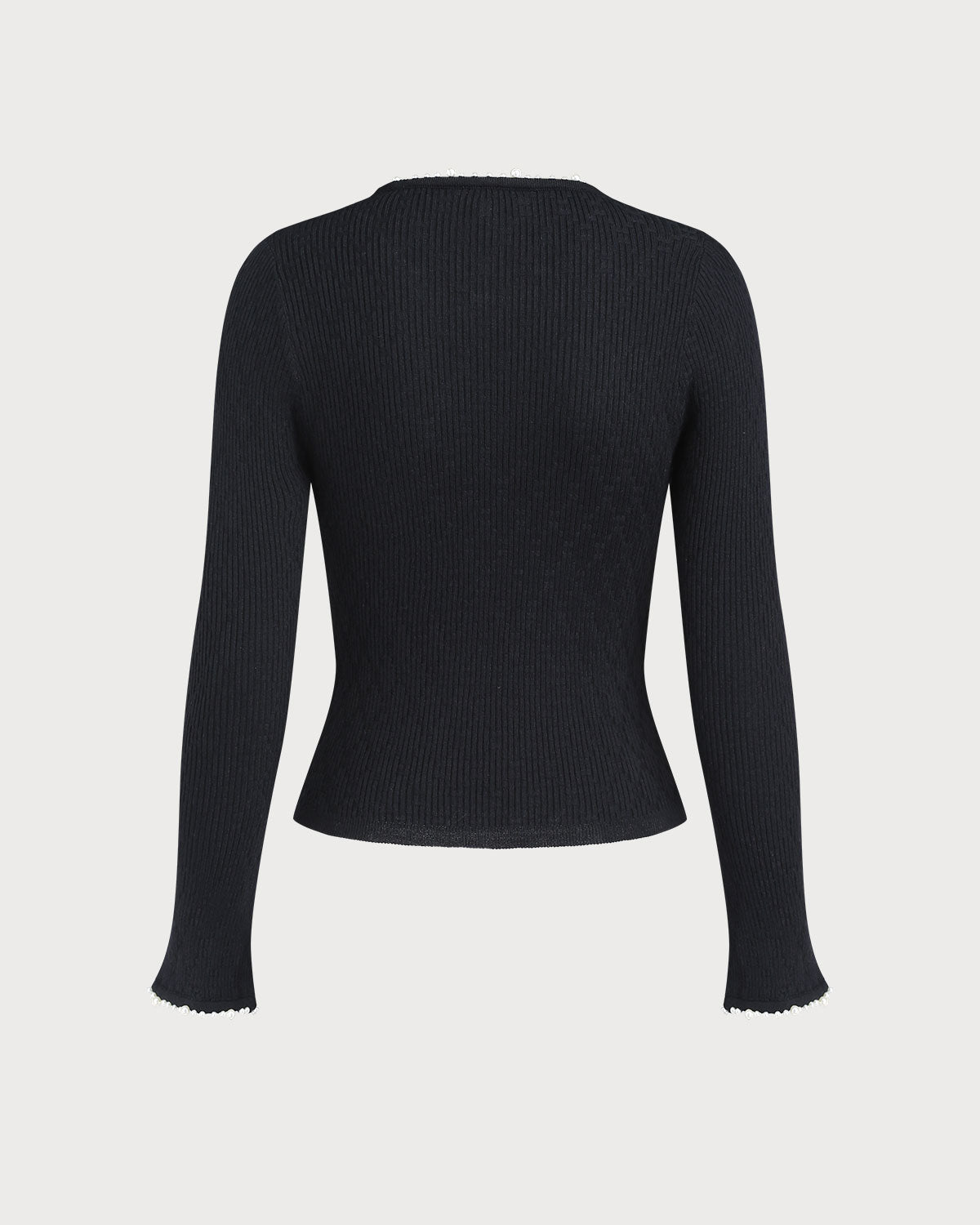 Siyah V Yaka Dar Örme Sweatshirt