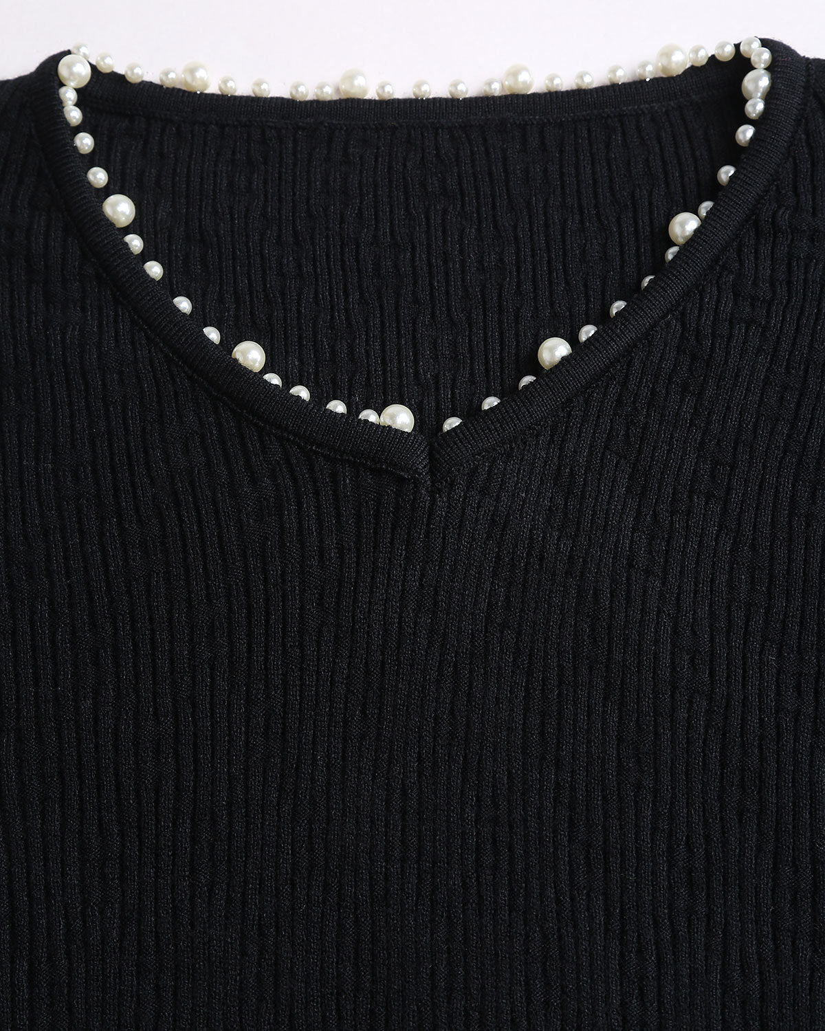 Siyah V Yaka Dar Örme Sweatshirt