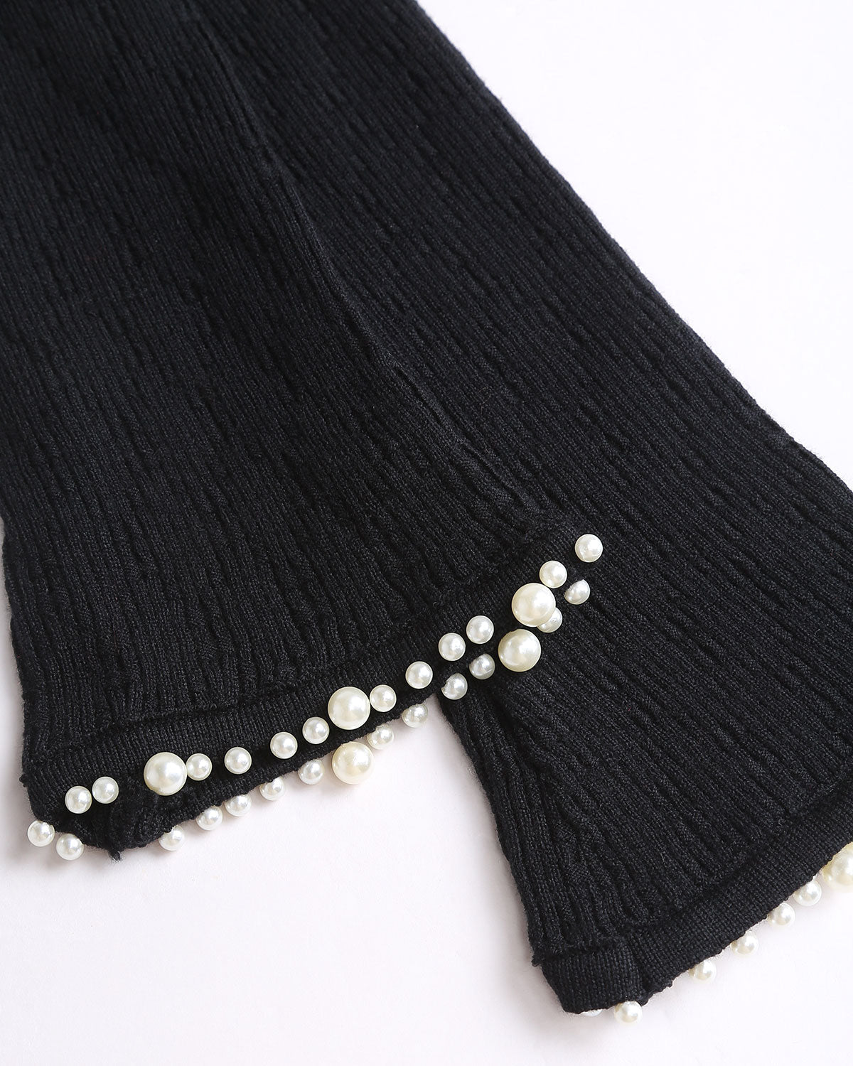 Siyah V Yaka Dar Örme Sweatshirt