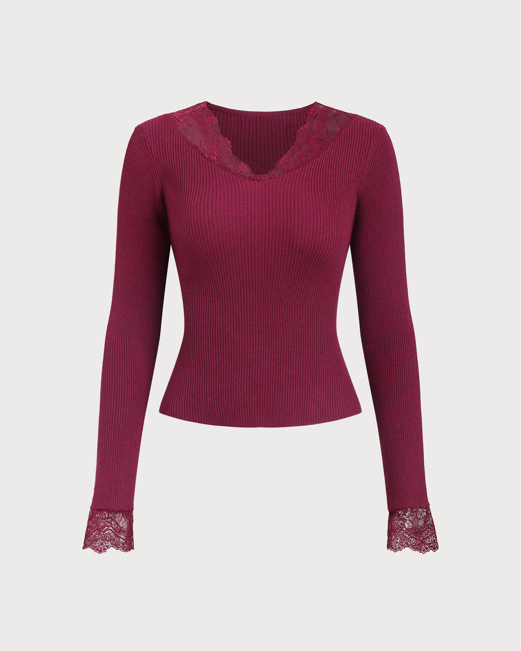 Şarap Kırmızısı V Yaka Ribana Örgü Kazak