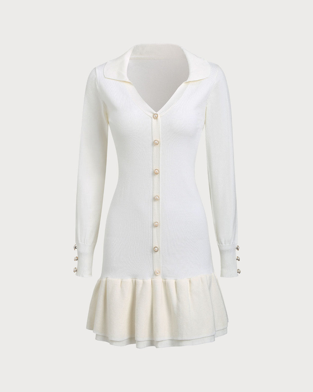 Bej Kontrast V Yaka Kazak Elbise