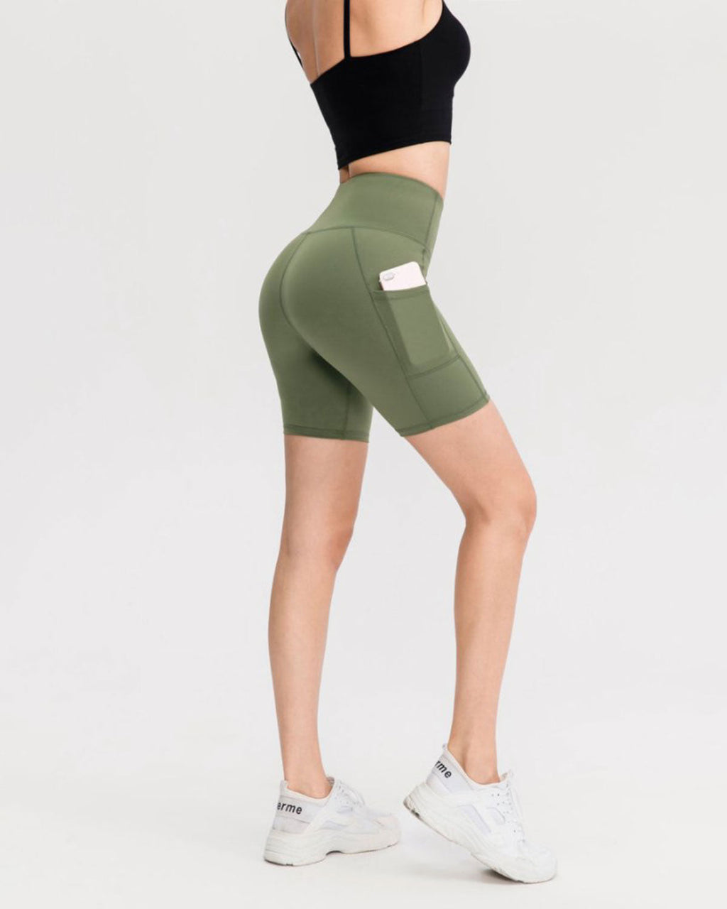 Yeşil Yüksek Bel Çabuk Kuruyan Yoga Şort