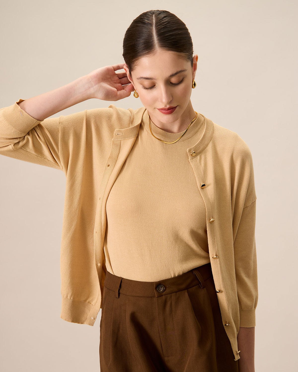 Kadın Haki Bisiklet Yaka Fitilli Tencel Hırka