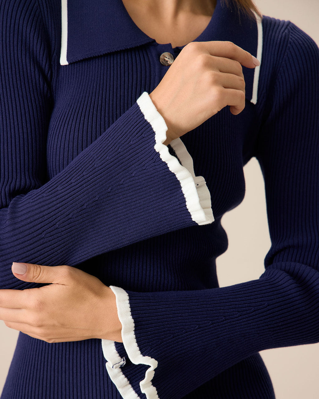 Kadın Lacivert Kontrastlı Bodycon Kazak Elbise