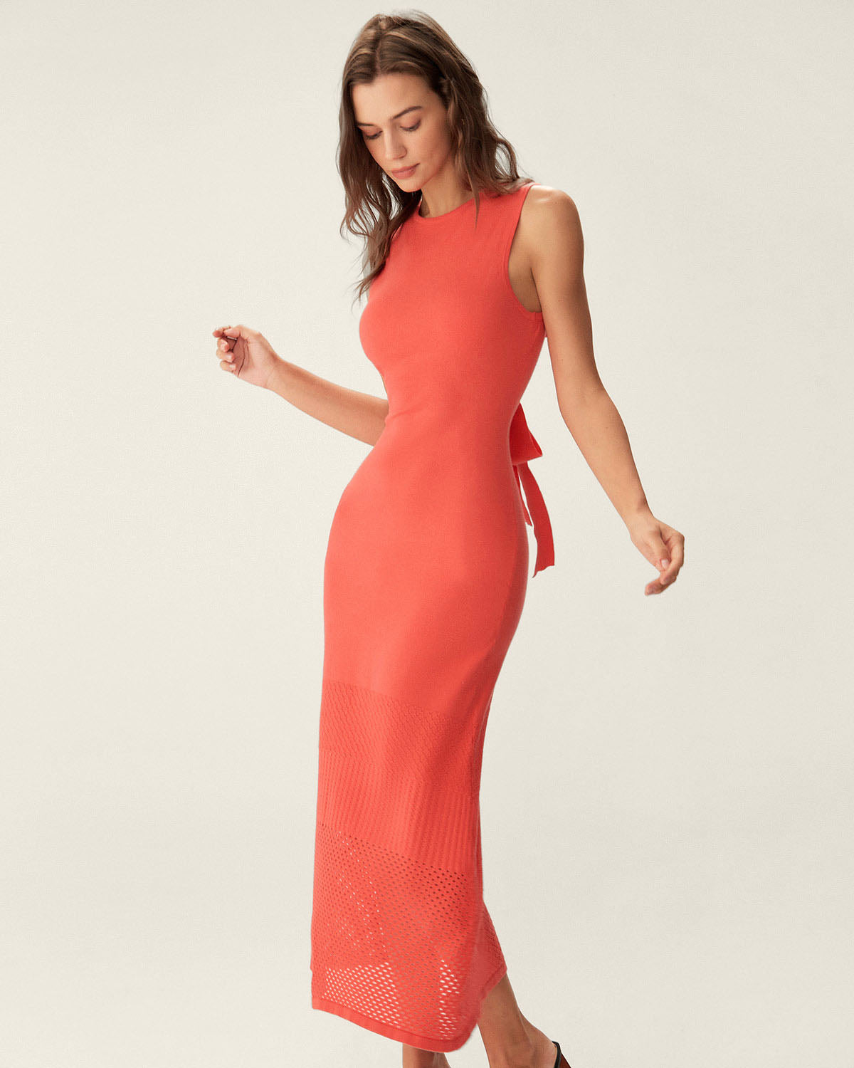 Kırmızı Bodycon Arkadan Bağlamalı Midi Elbise