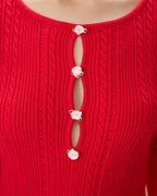 Kırmızı Dekolteli Bodycon Kazak Elbise