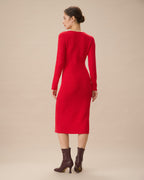 Kırmızı Dekolteli Bodycon Kazak Elbise