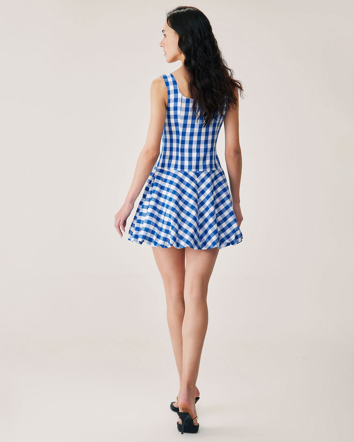 Mavi Ekose Slip Mini Elbise