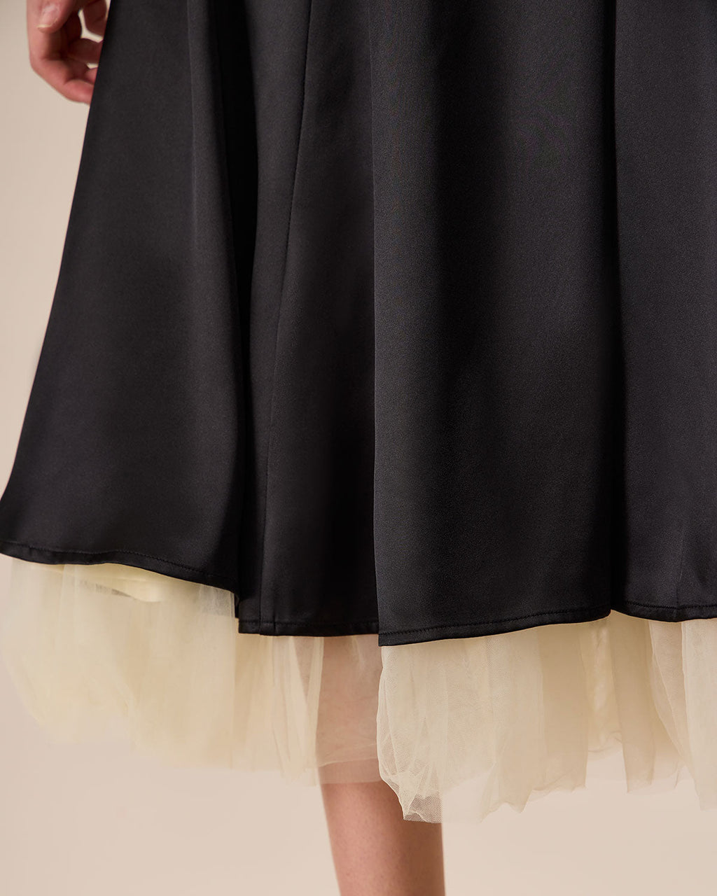 Kadın Siyah Ekleme Saten Slip Midi Elbise