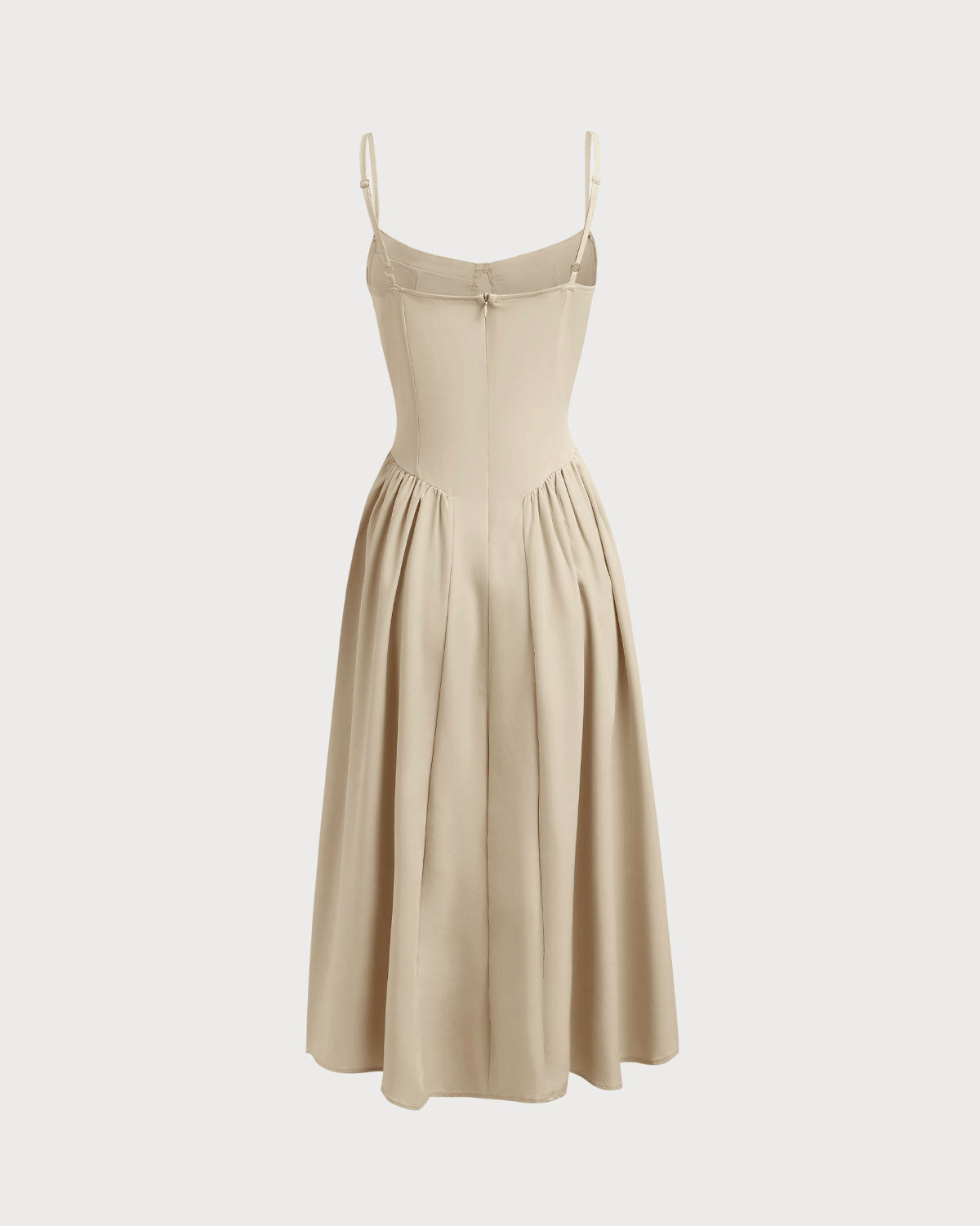 Haki Kare Yaka Cepli Slip Midi Elbise