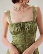 Yeşil Çiçekli Dantelli Slip Mini Elbise