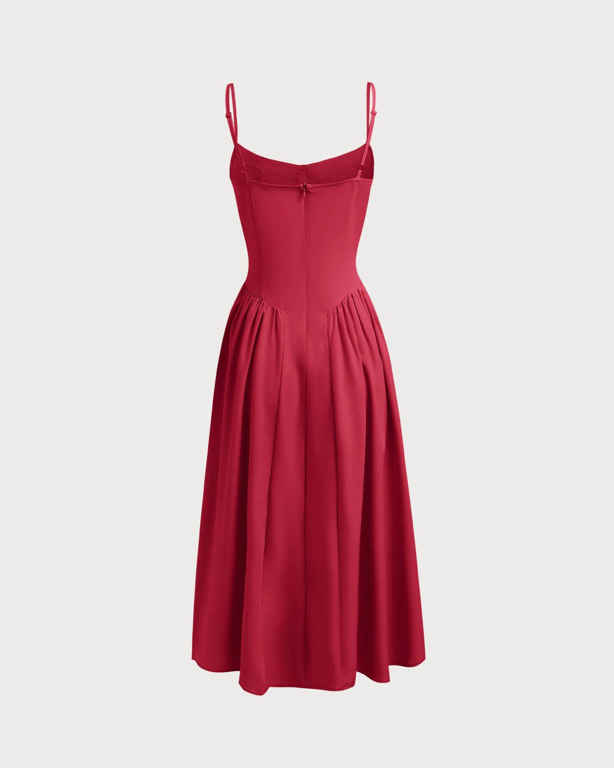Kırmızı Kare Yaka Cepli Slip Midi Elbise