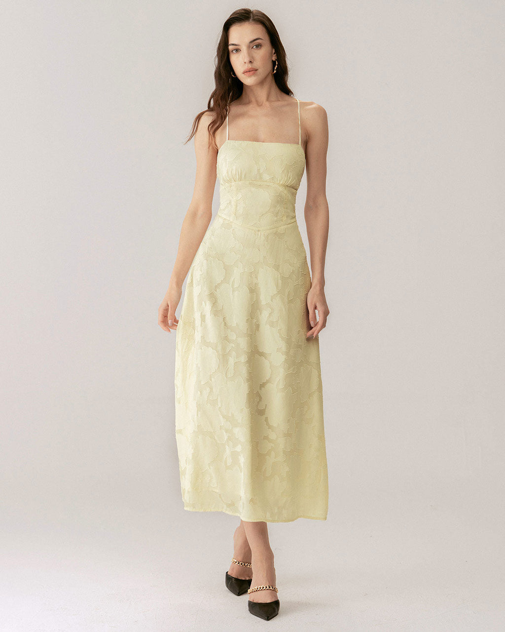 Sarı Jakarlı Korse Slip Maksi Elbise