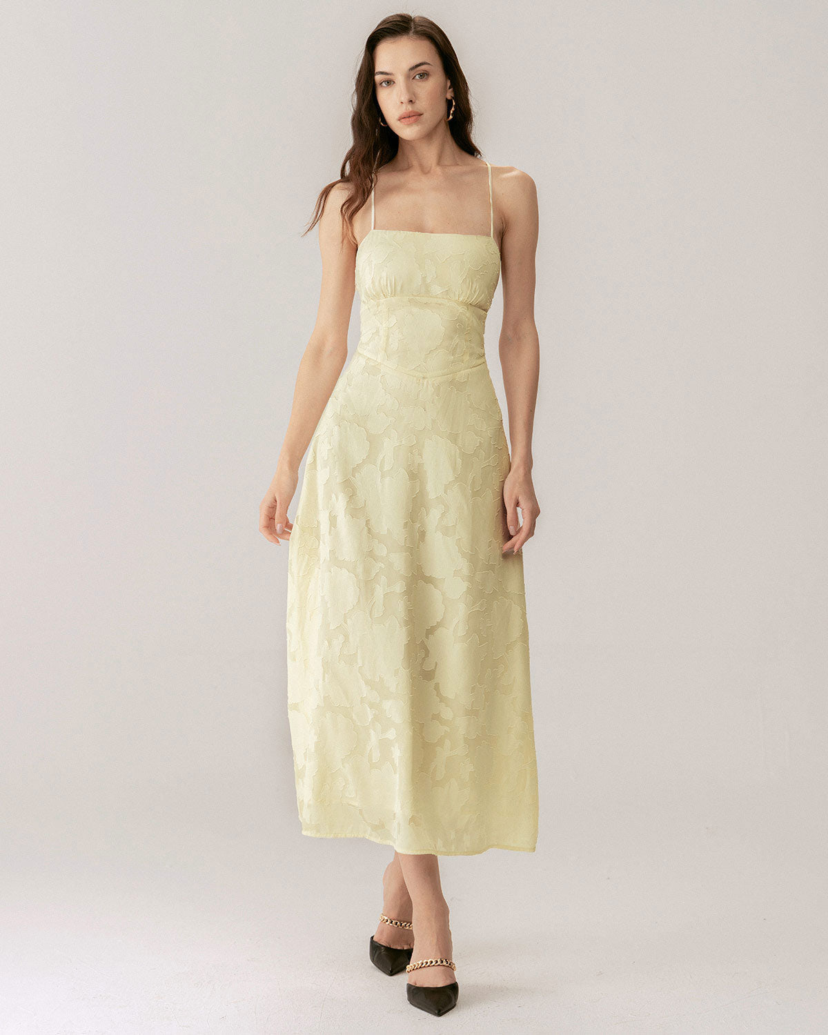 Sarı Jakarlı Korse Slip Maksi Elbise